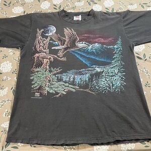 Vintage Eagle Shirt Men’s Large Black 90s Mountain Nature Stand Out Designs Fade